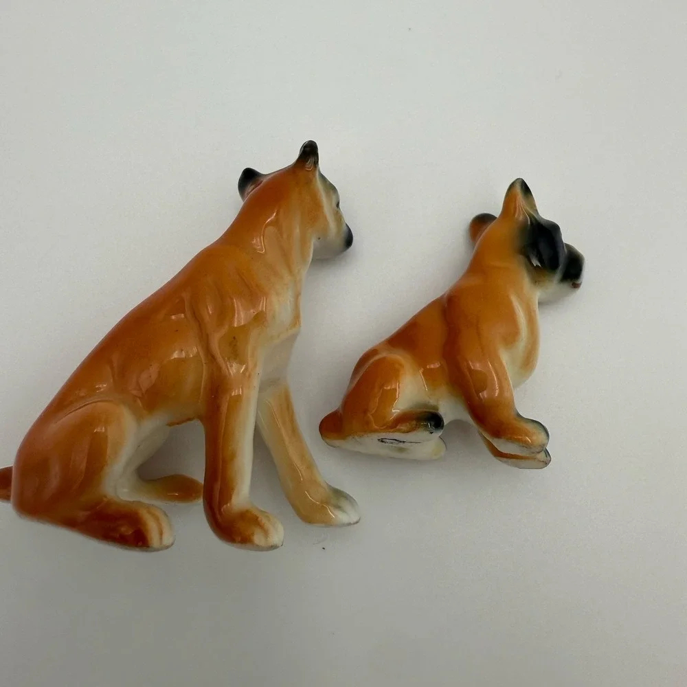 Miniature Bone China Boxer Family‎ Figurines Dog Puppies Vtg Figurines Set of 2